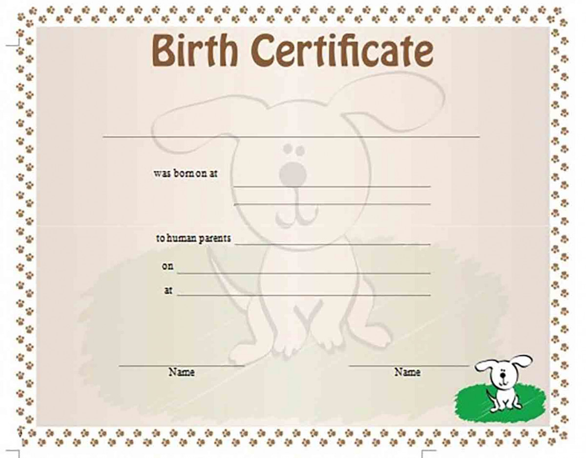 Birth Certificate for Puppies Format