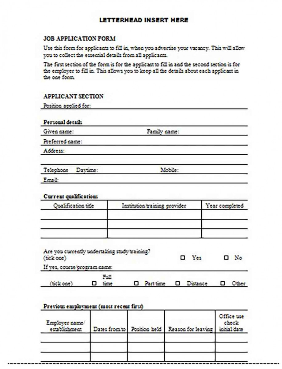 Blank Generic Job Application Form
