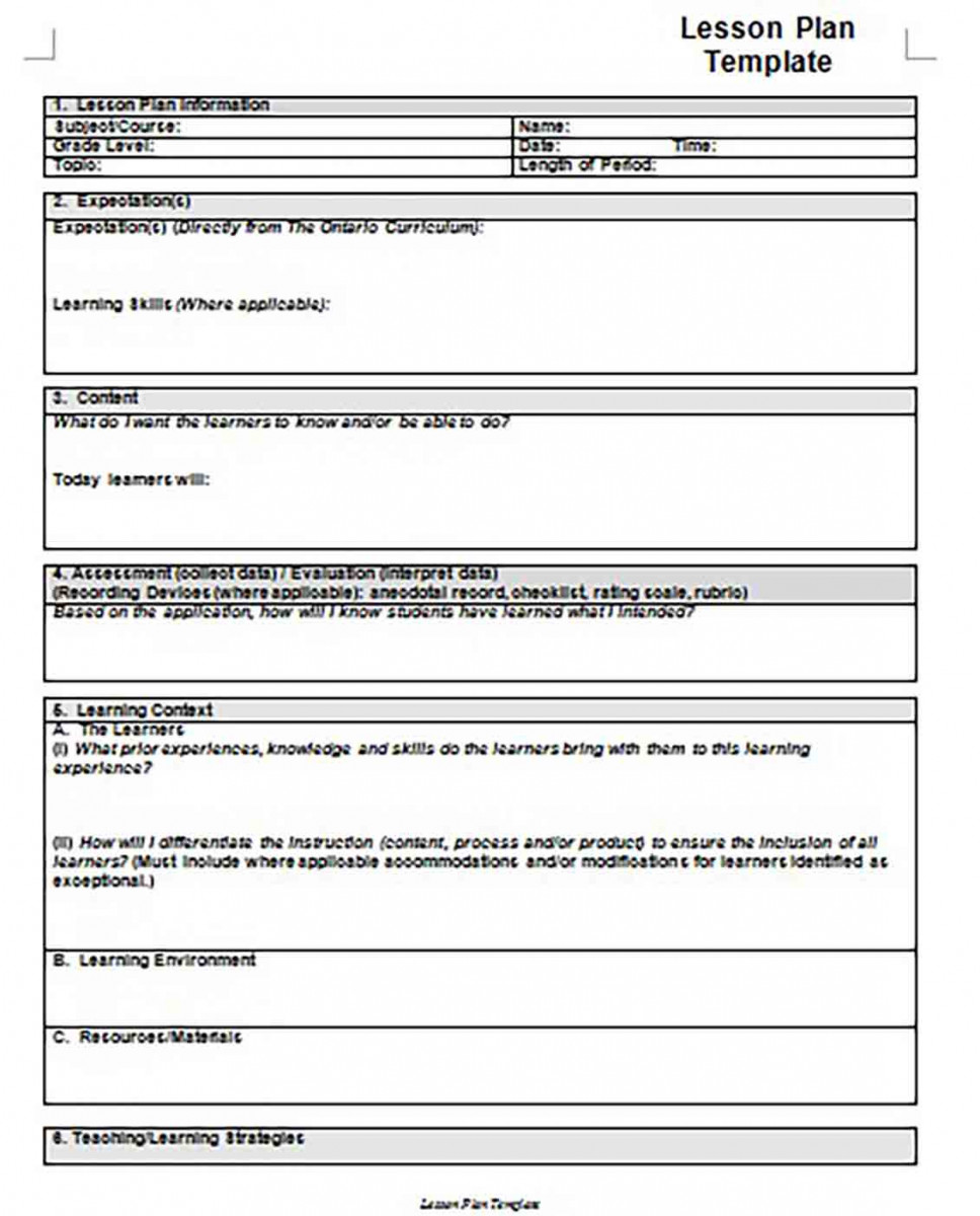 Blank Lesson Plan templates Word