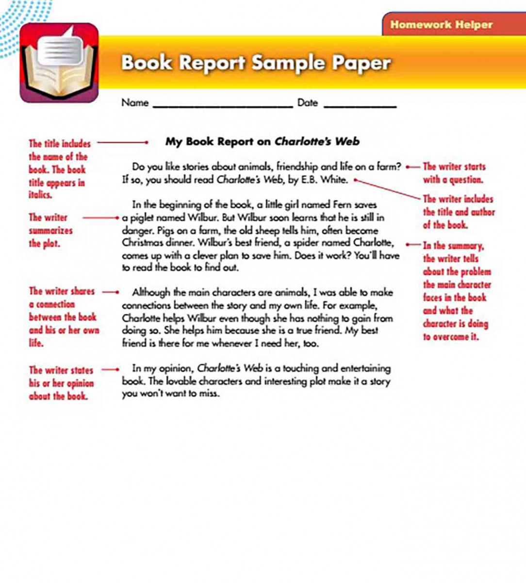 Book Report Sample Paper templates