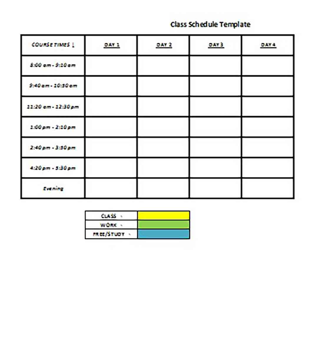 Class Schedule templates Excel Format