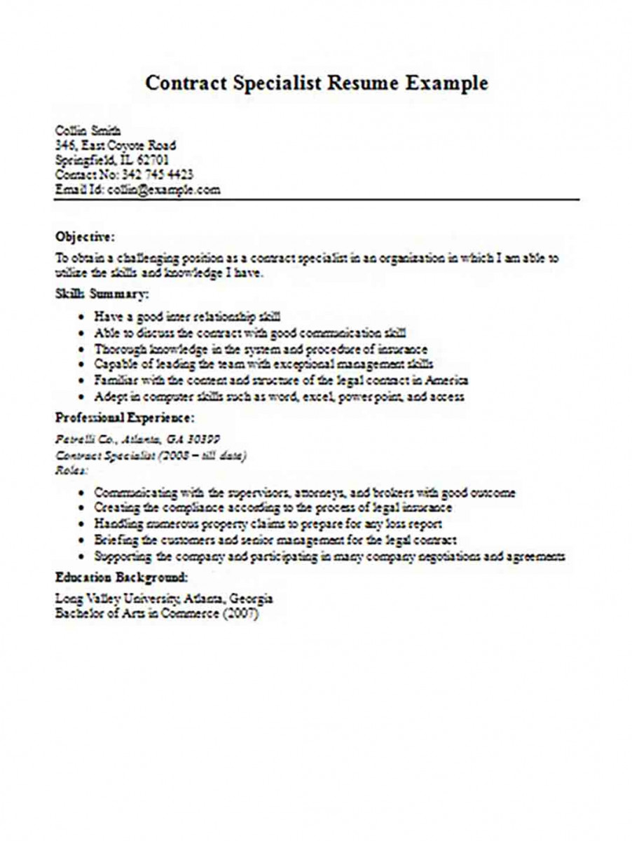Contract Specialist Resume Example