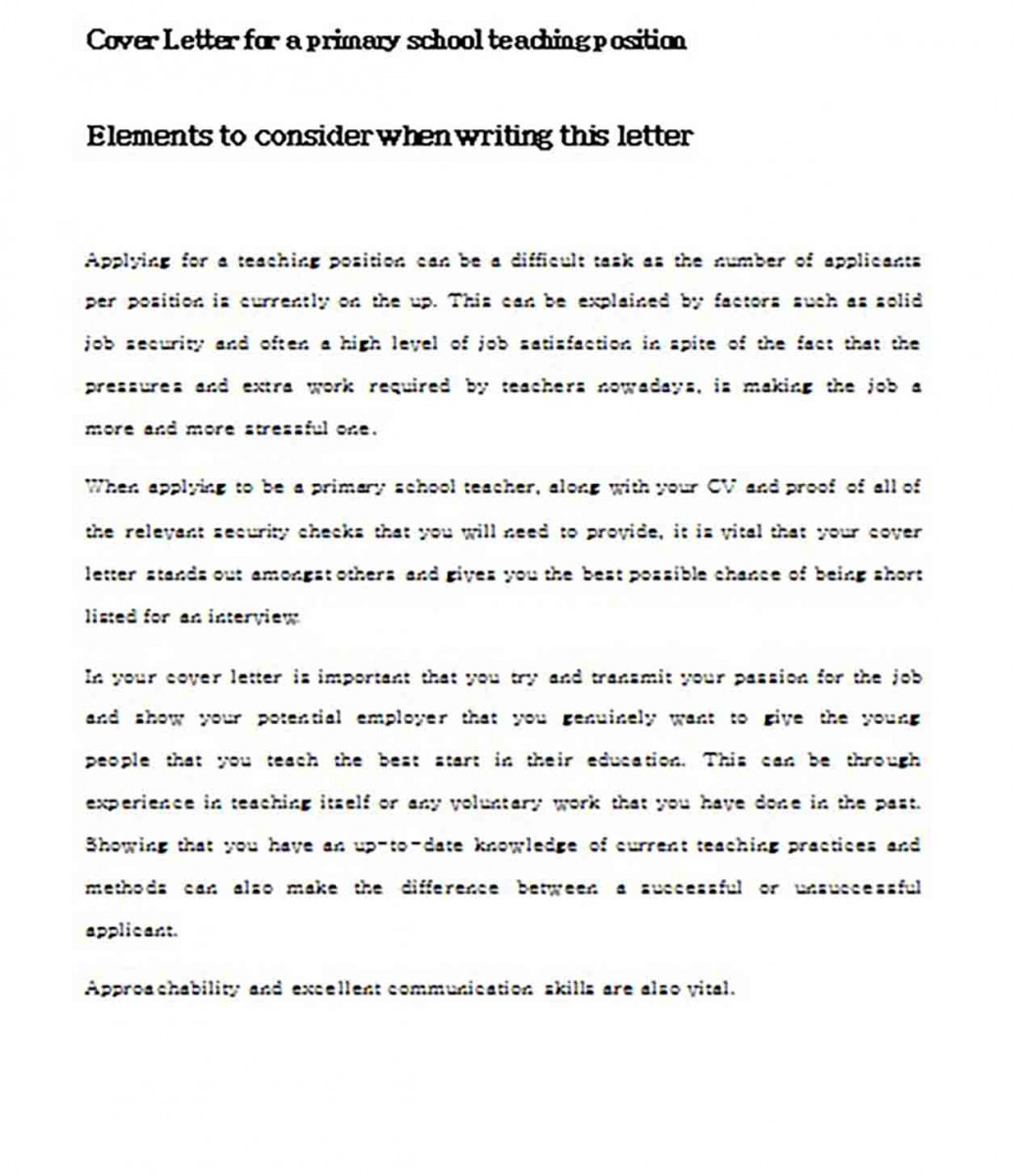 Cover Letter for a Primary School Teaching Position