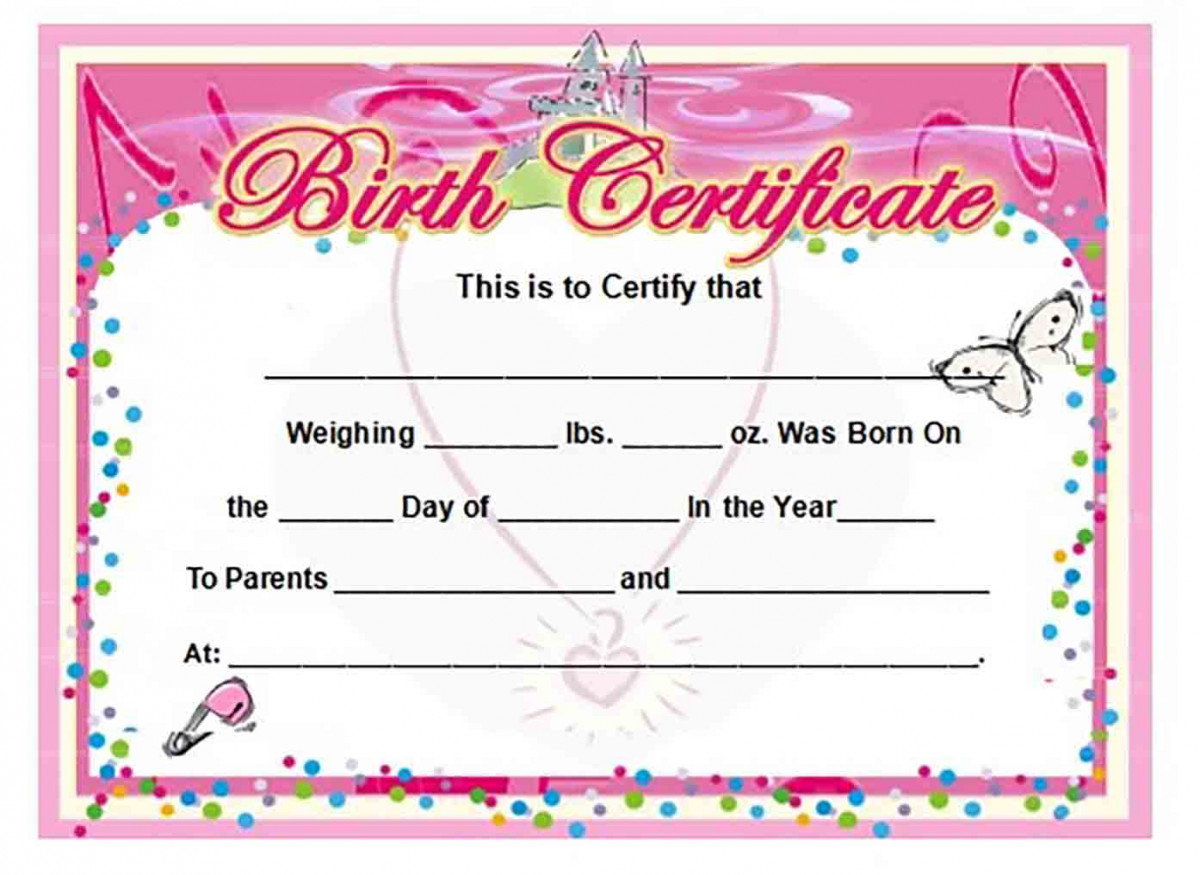 Cute Baby Girl Birth Certificate templates Printable