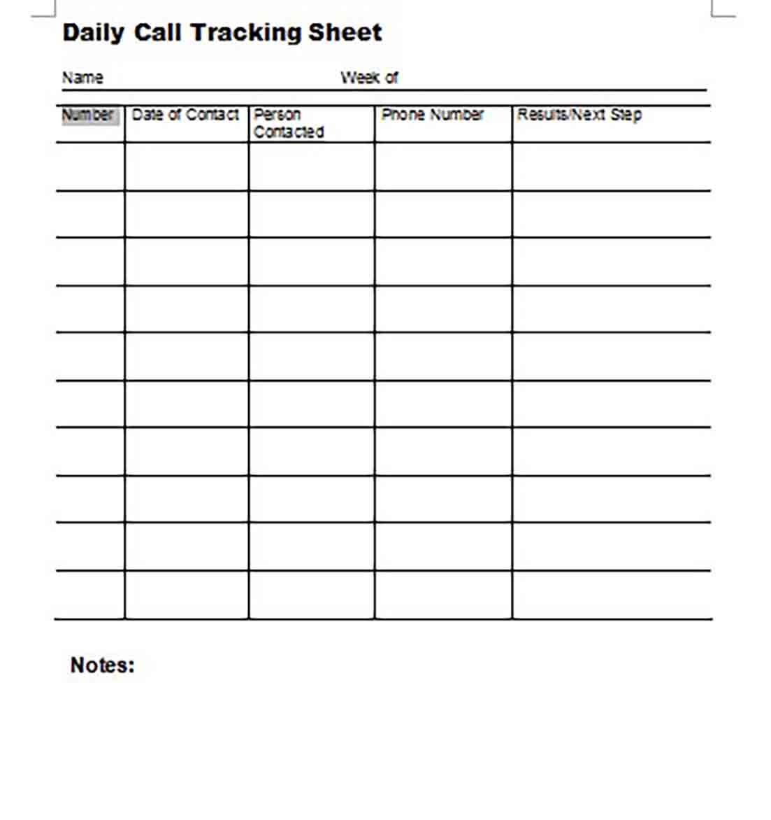 Daily Call Tracking Sheet templates