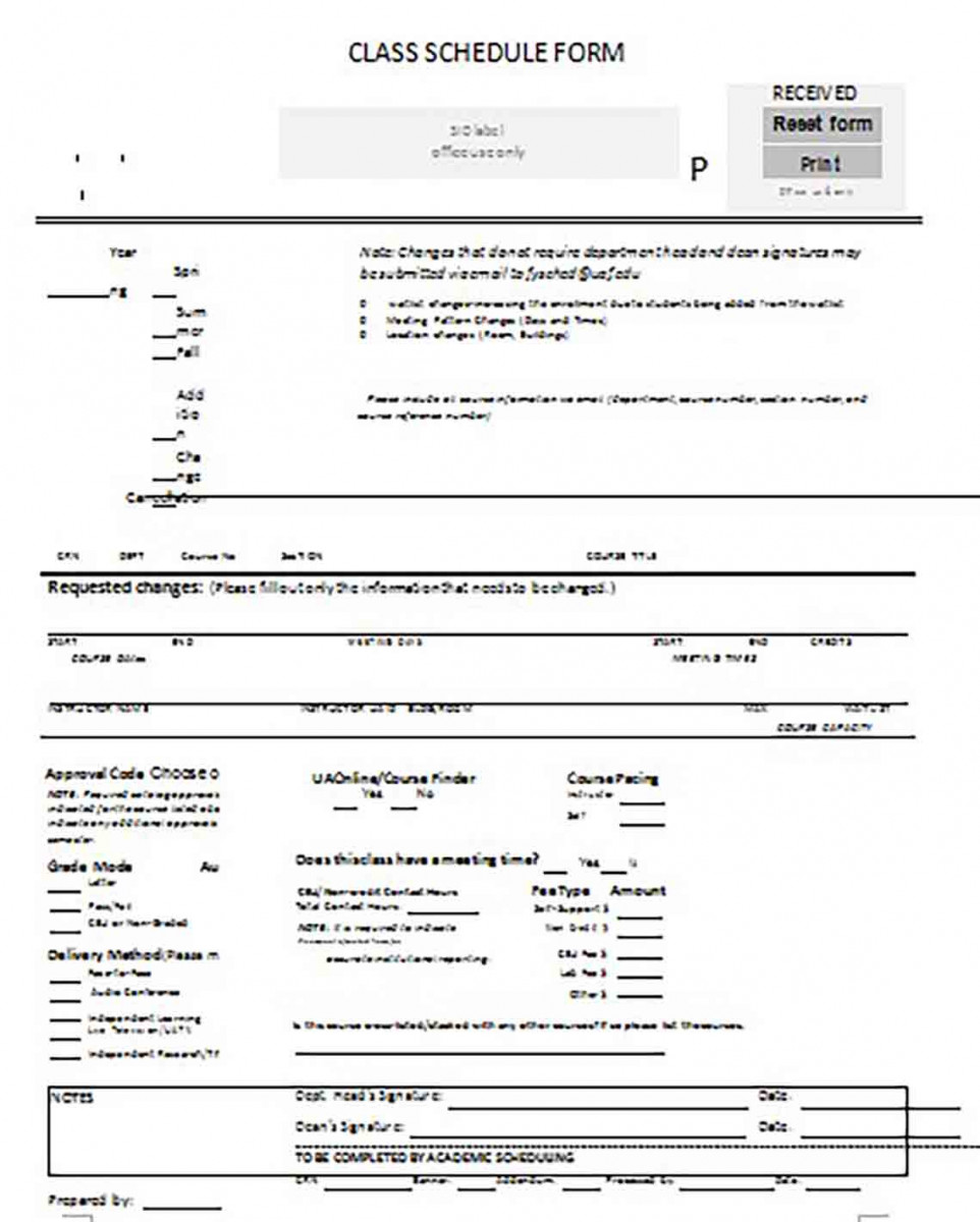 Editable Class Schedule Form templates