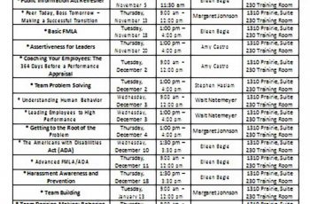 Employee Training Class Schedule