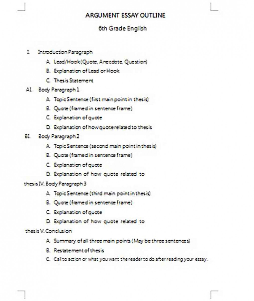 Example of a Argument Essay Outline