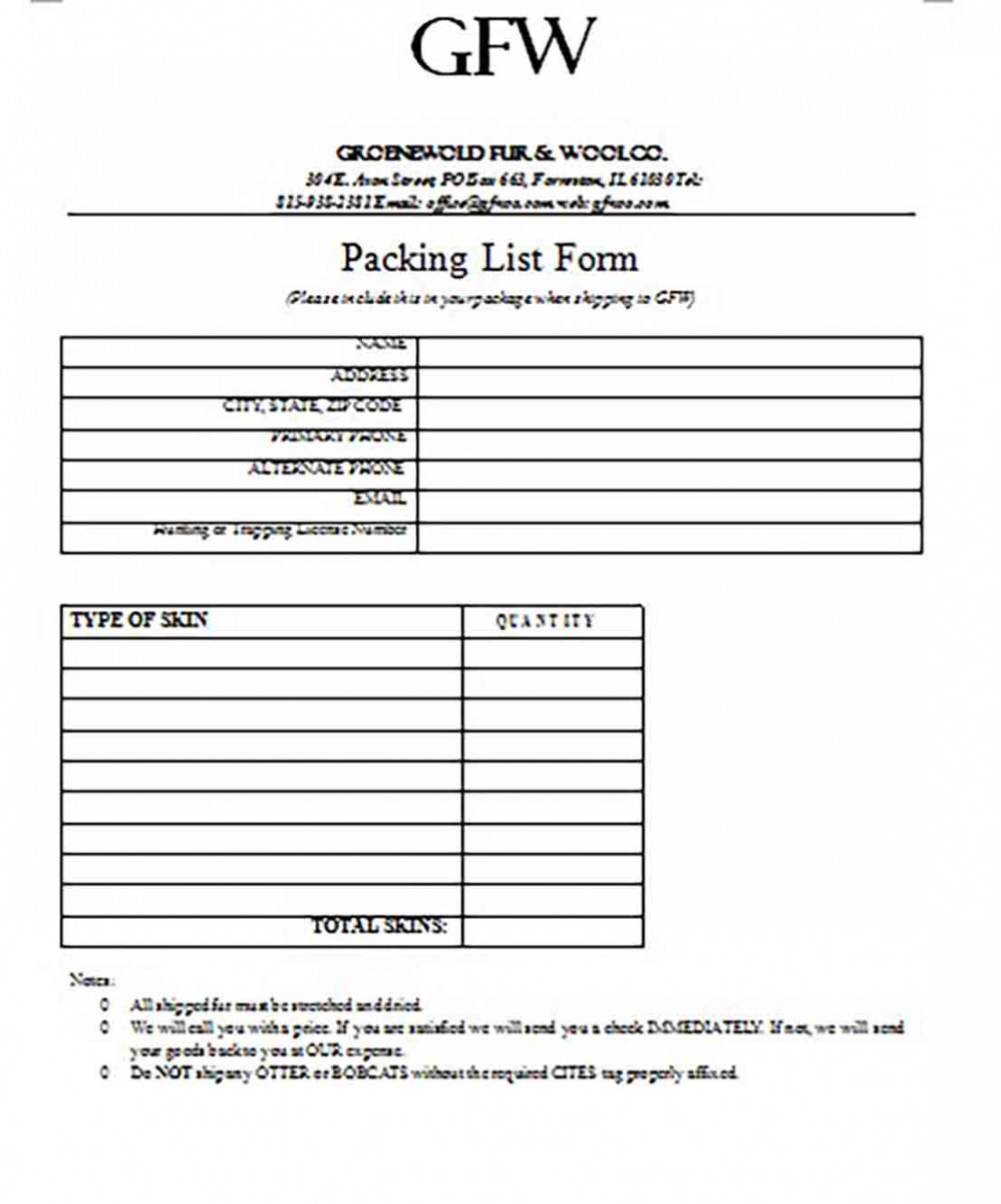 Example of a Packing List Form
