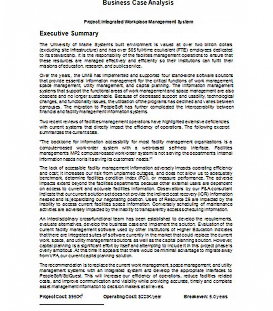 Executive Summary Business Case Sample.