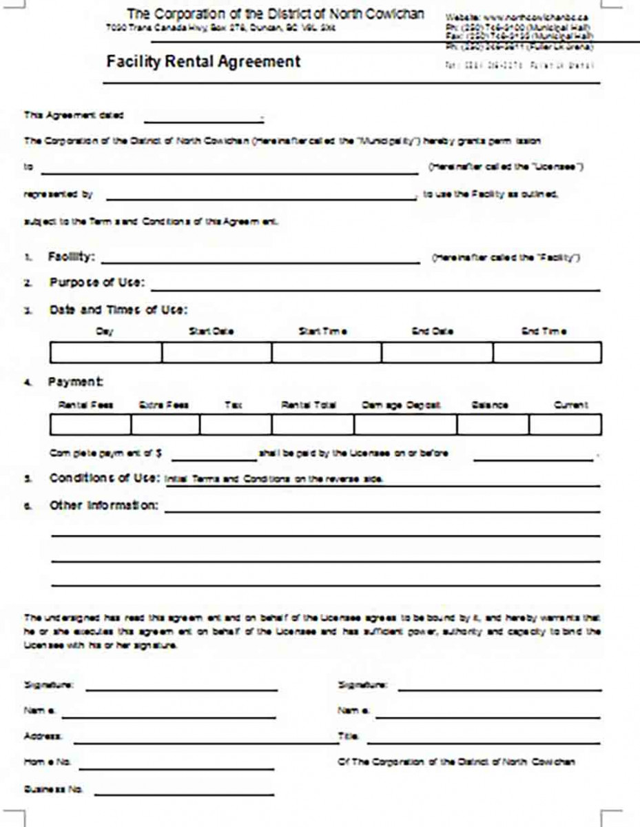 Facility Rental Agreement Printable