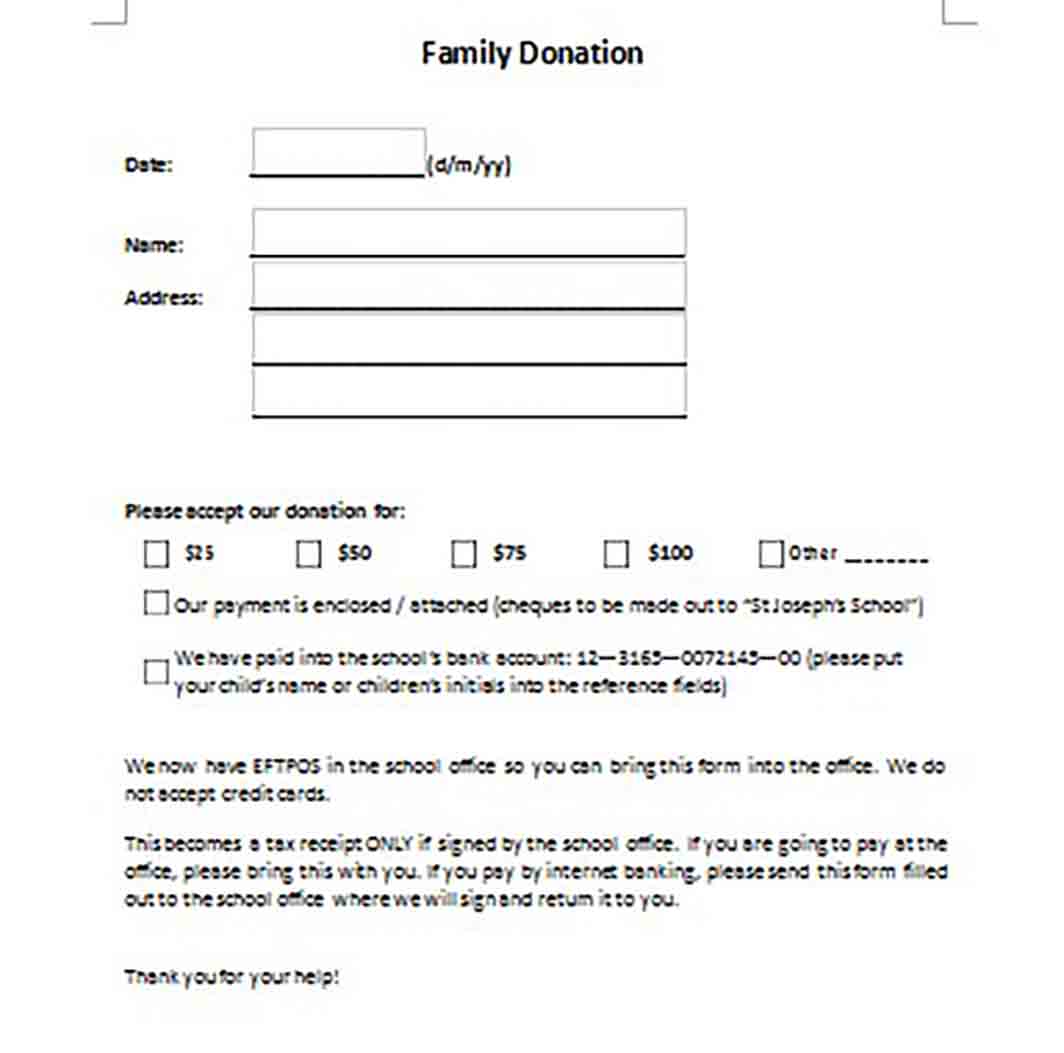 Family Donation Application Letter