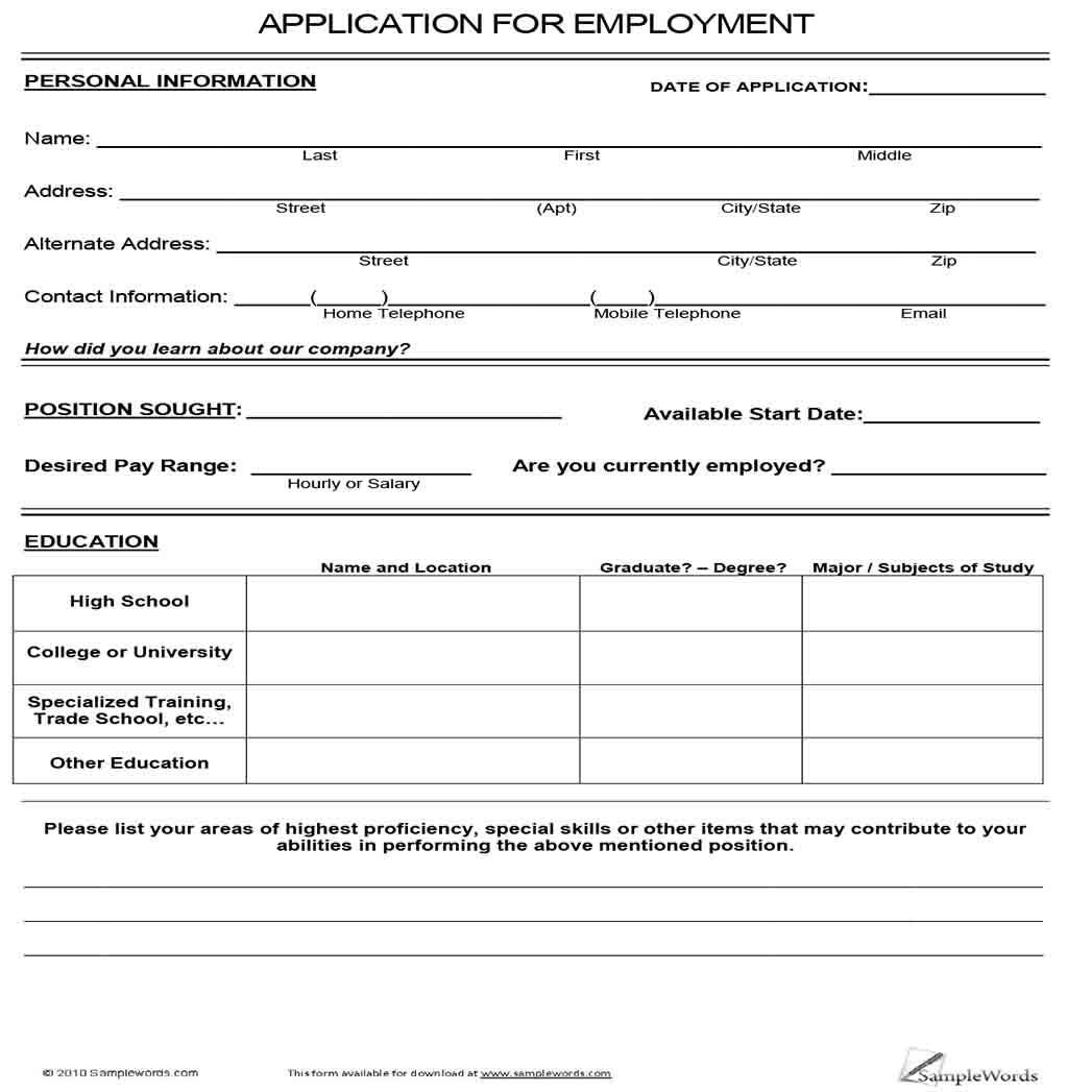General Application for Job Employment 1