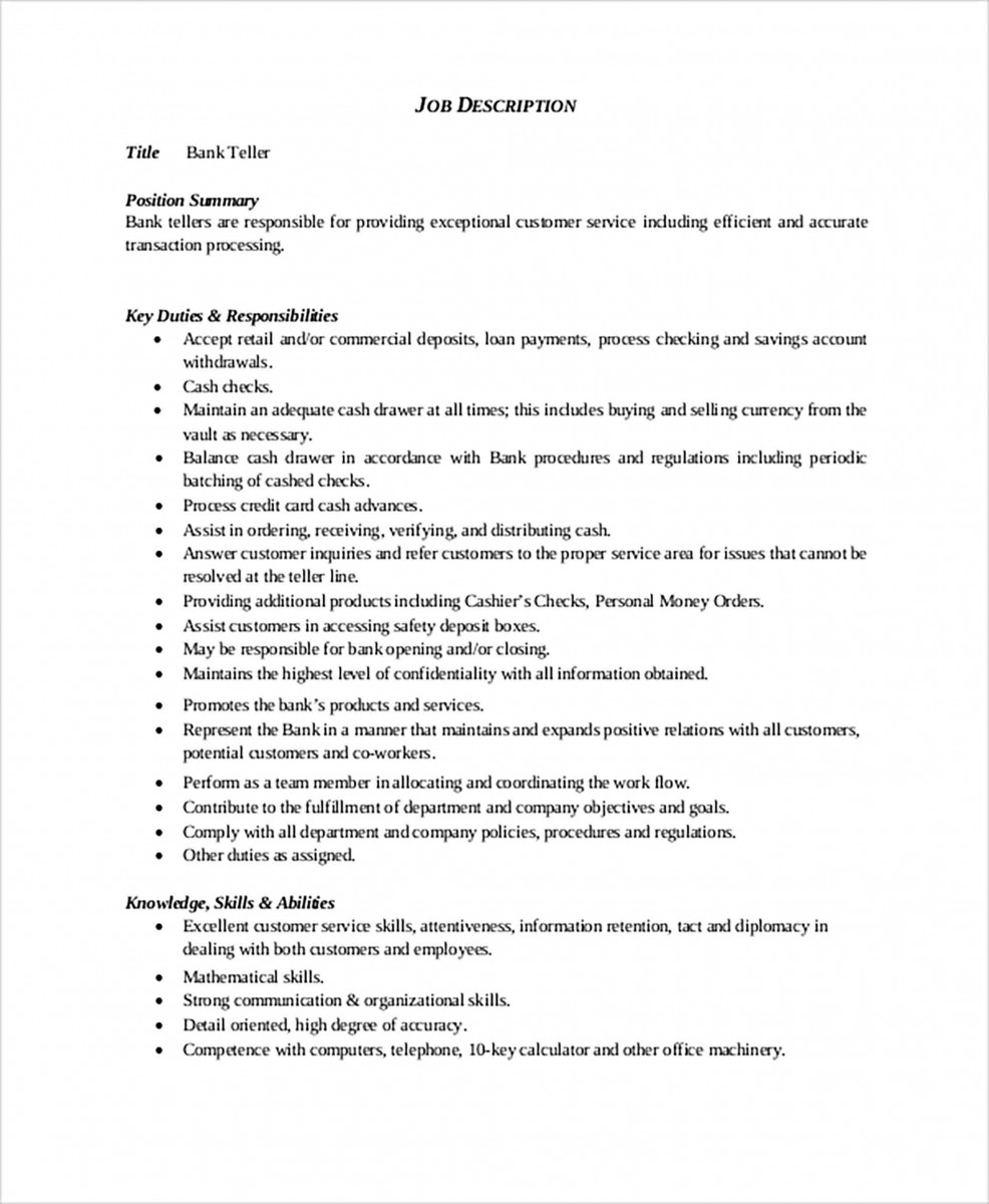 General Bank Teller Resume