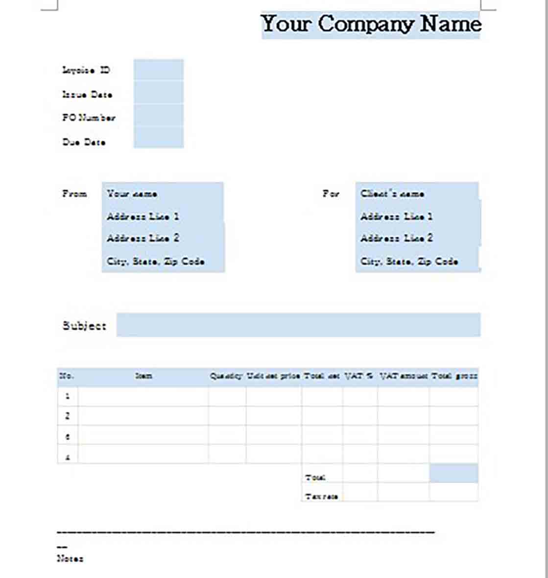 Google Business Invoice templates