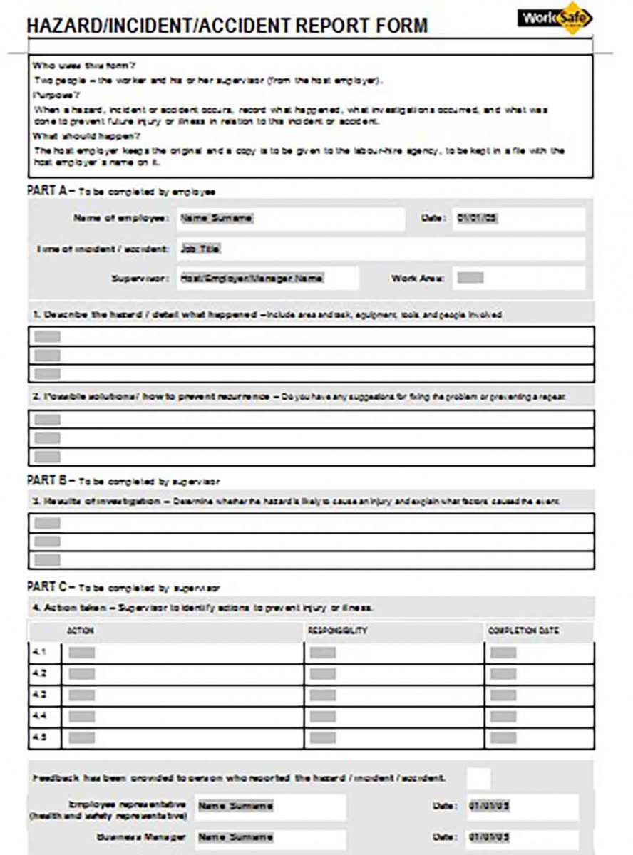 Hazard Incident Report Form Template