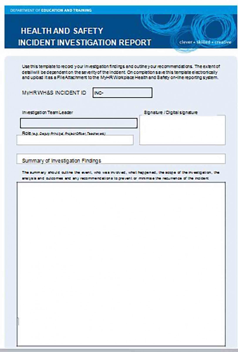 Health Safety Incident Investigation Report templates Format
