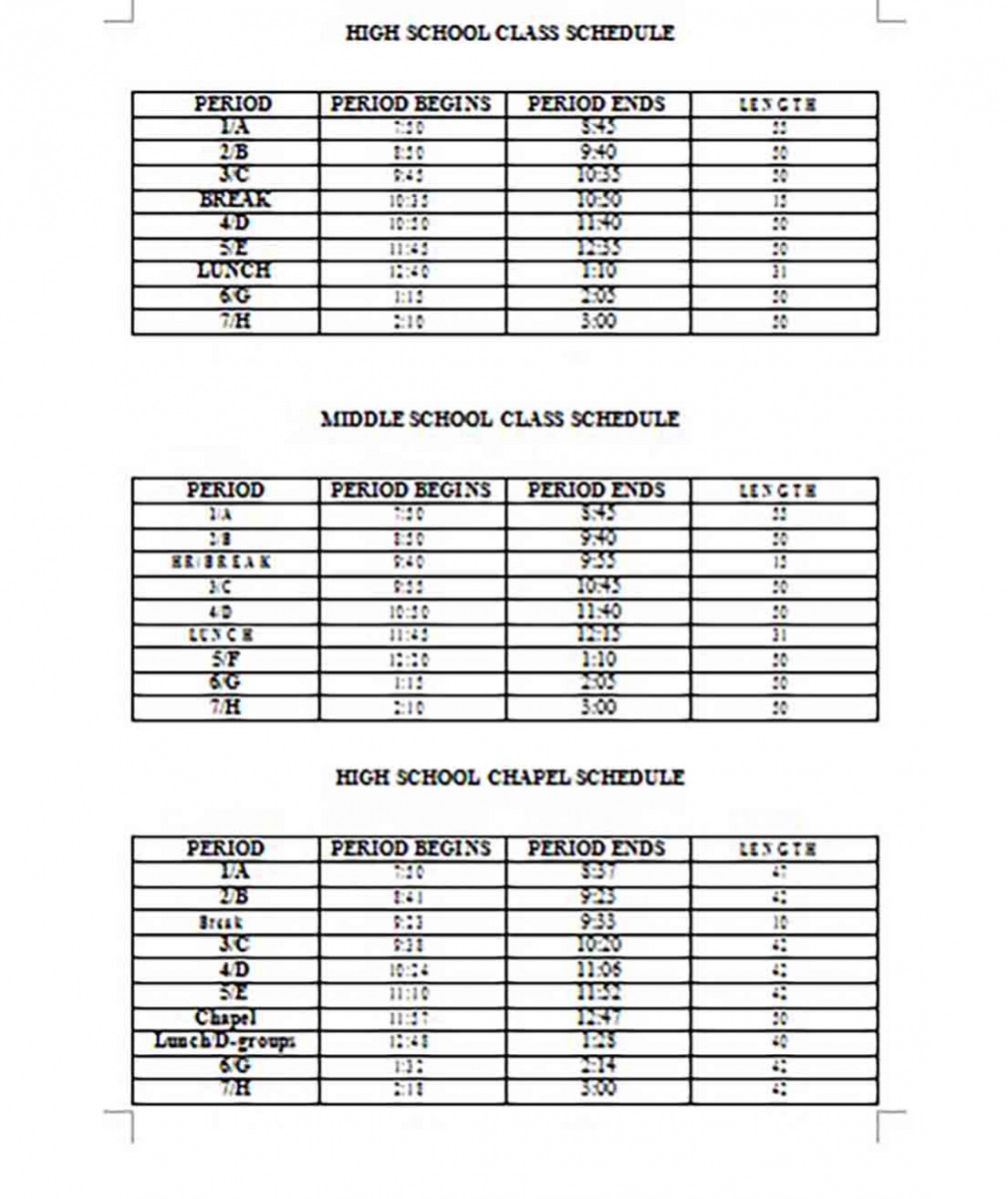 High and Middle School Class Schedule