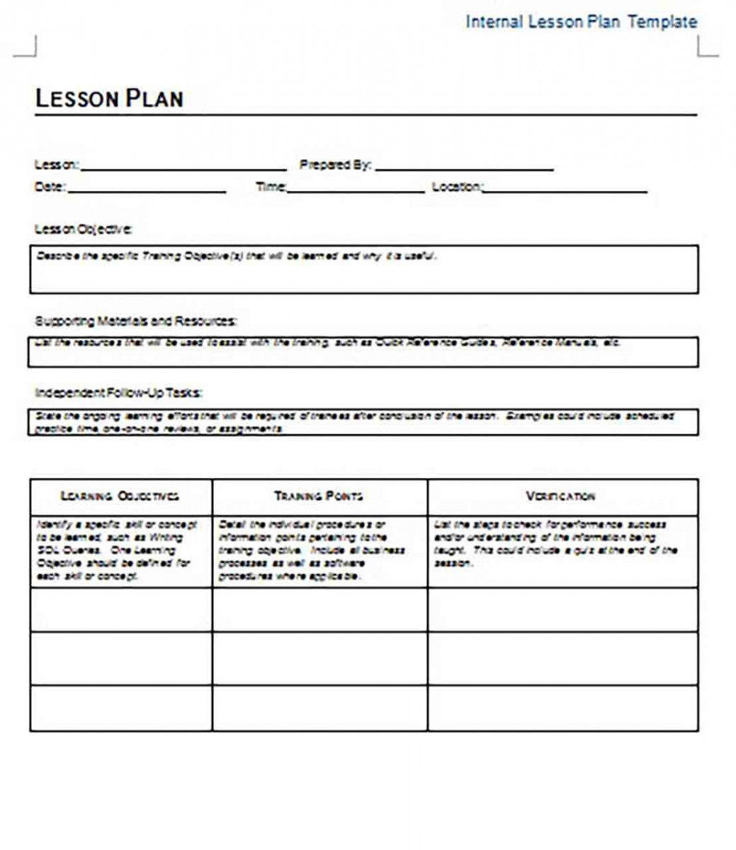 Internal Lesson Plan templates Word