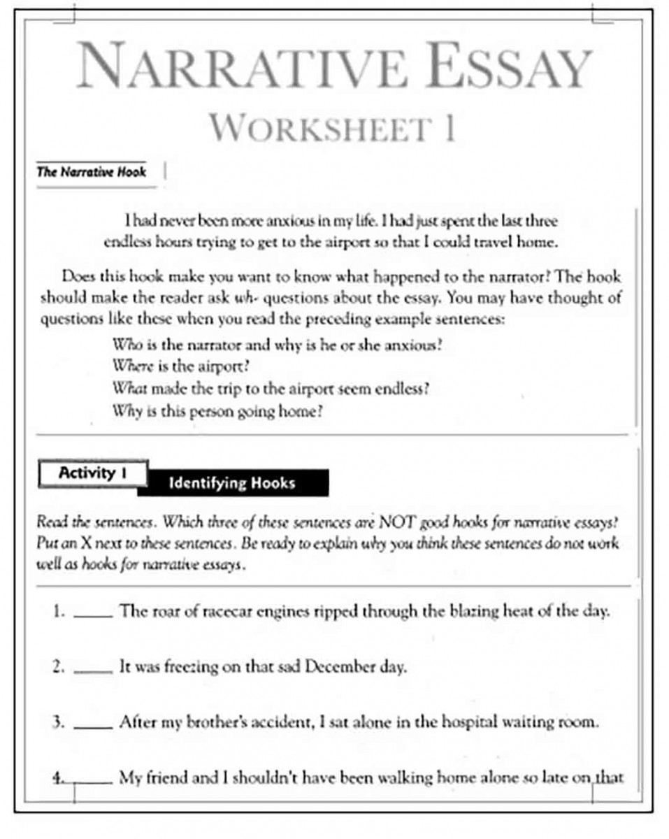 Narrative Essay Outline Worksheet in