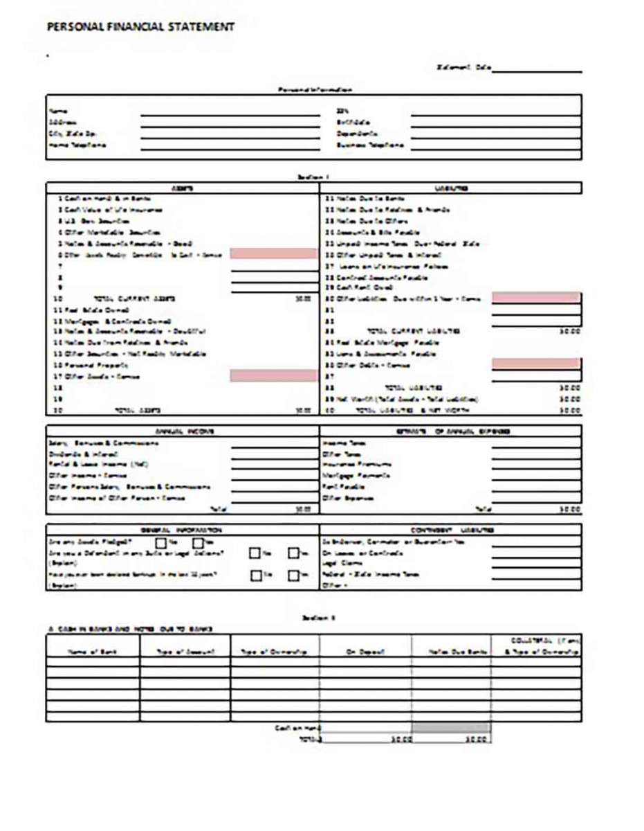 Personal Financial Statement Blank Form