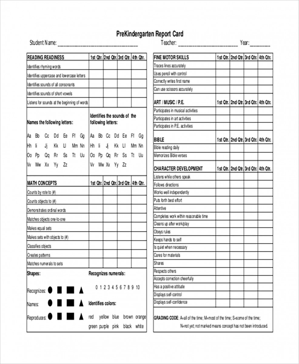 PreSchool Report Card templates