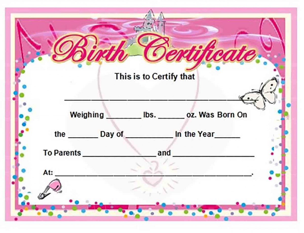 Printable Cute Baby Girl Birth Certificate templates