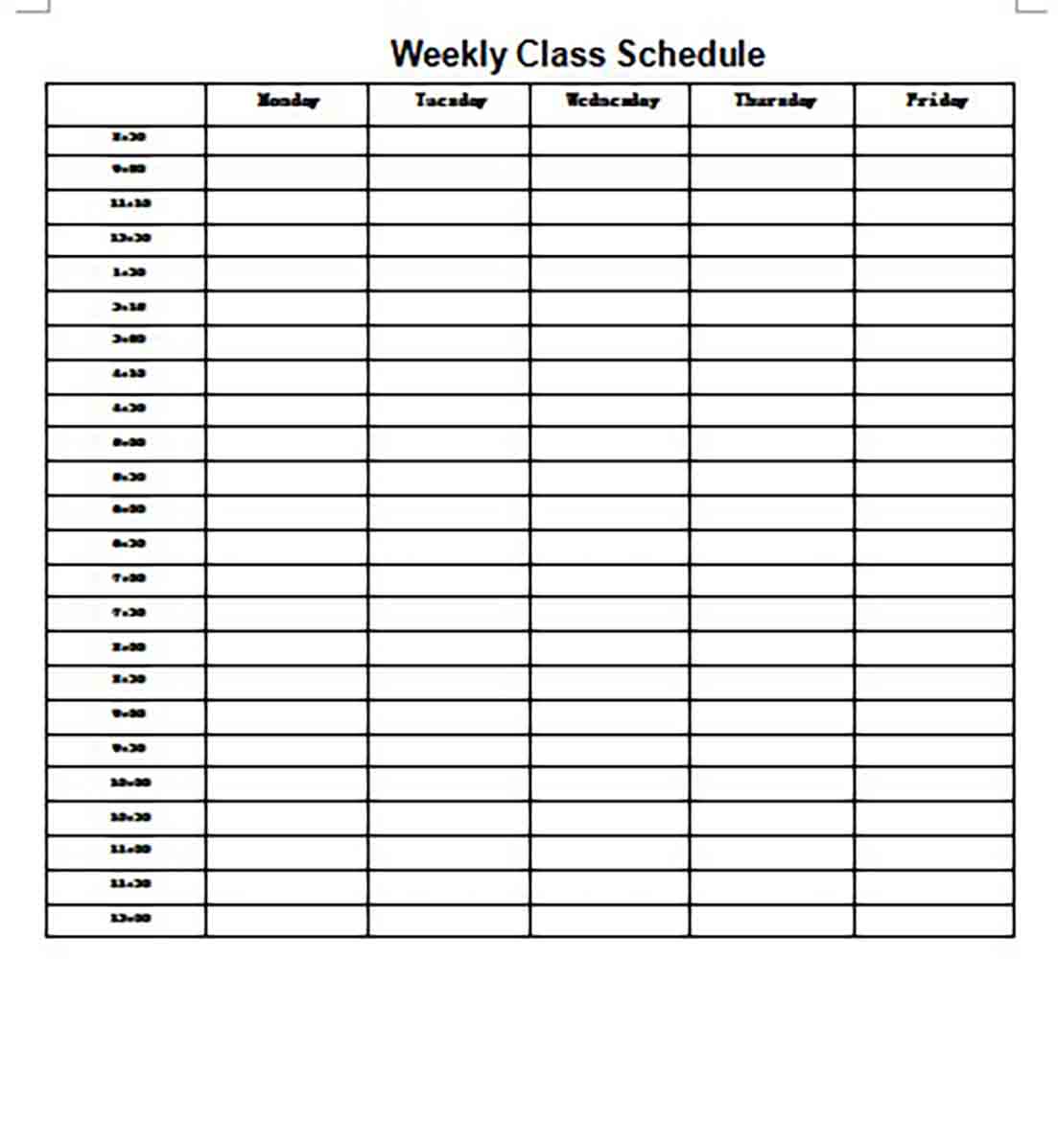 Printable Weekly Class Schedule templates