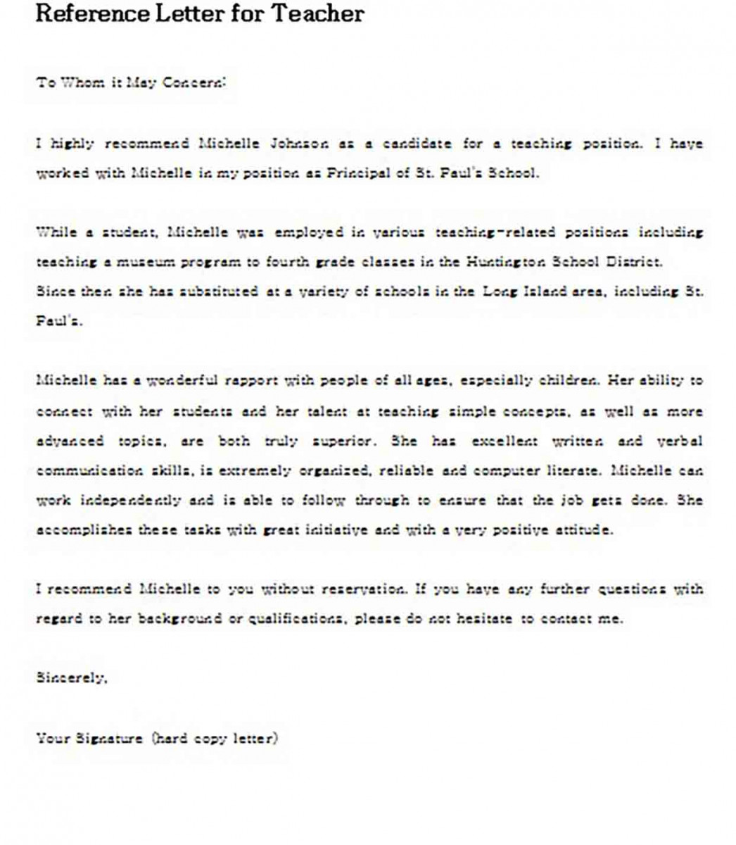 Reference Letter for Teacher