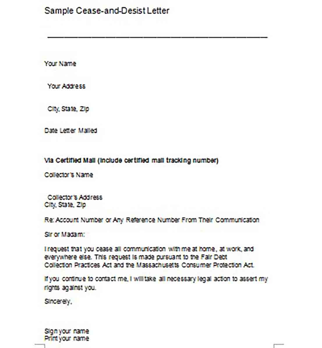 Sample Cease and Desist Letter templates Printable