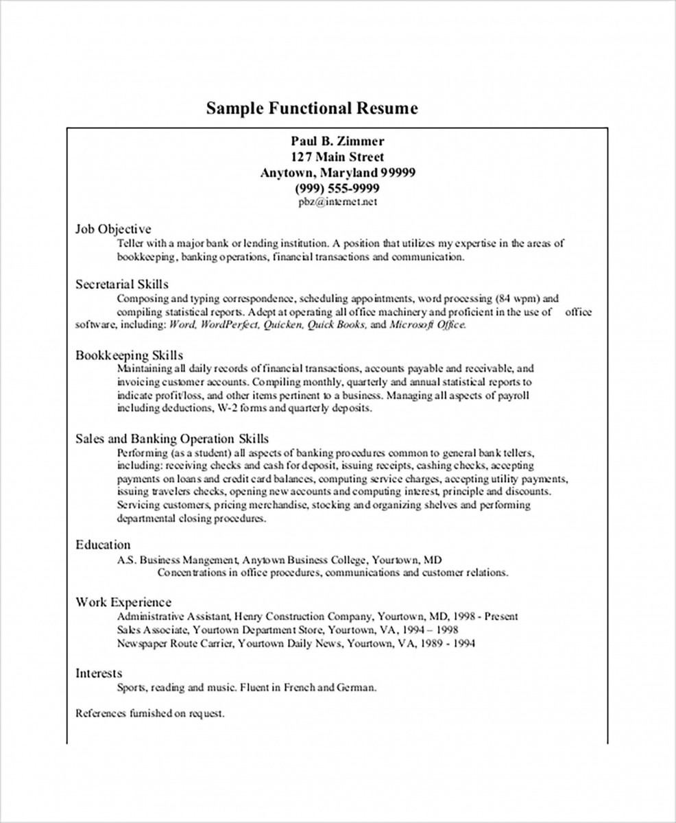 Sample Functional Resume