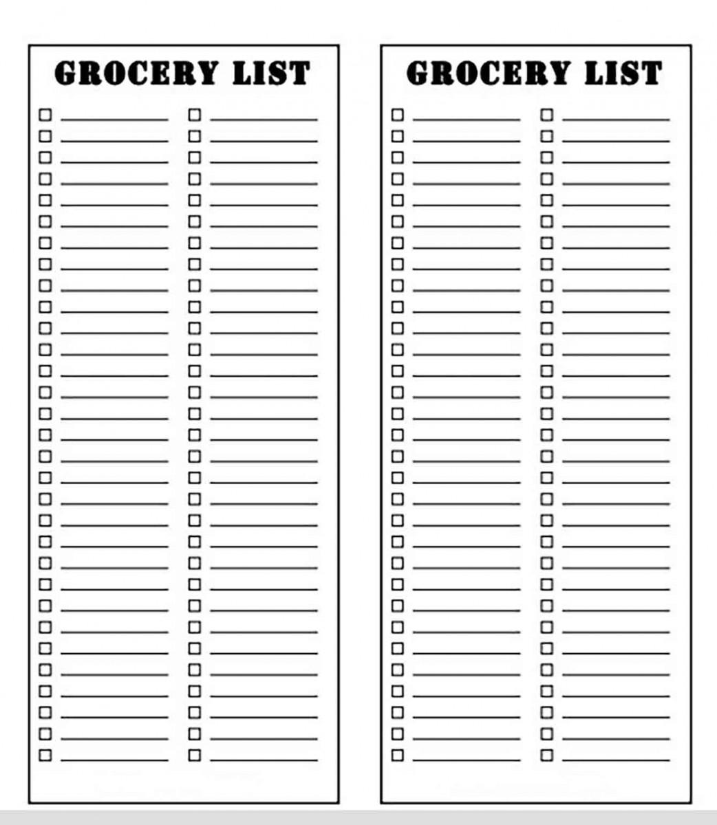 Sample Grocery List templates