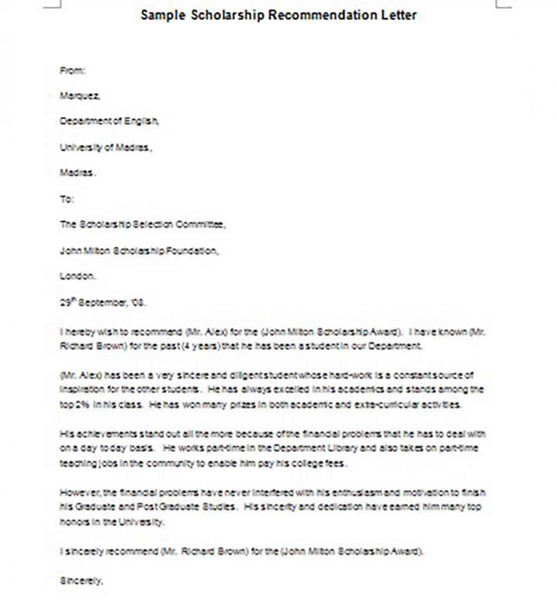 Scholarship Recommendation Letter templates