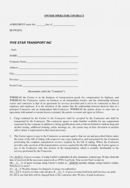 operator lease agreement template owner operator contrat