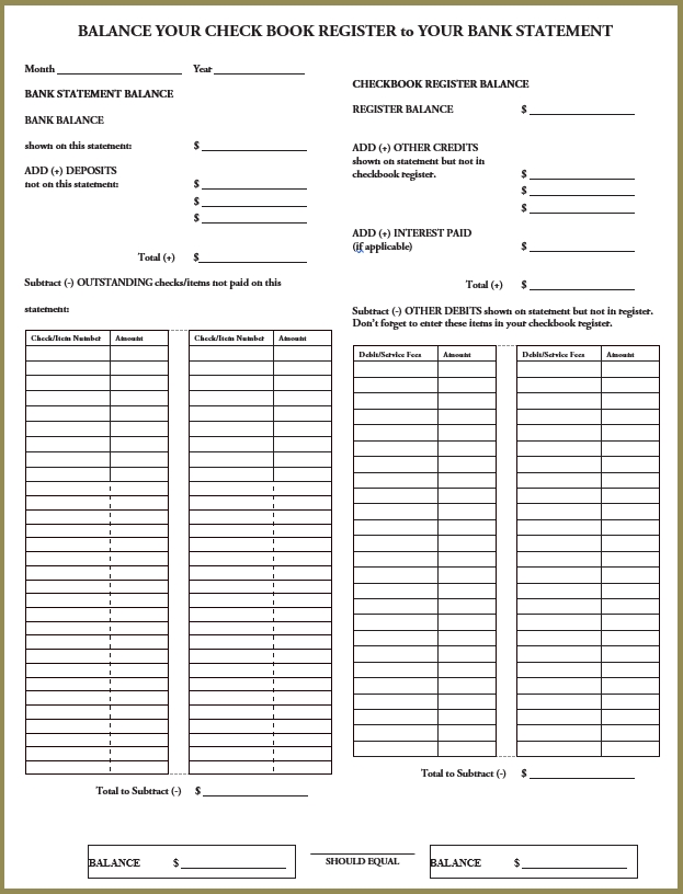 Balance Checkbook Register Work Template