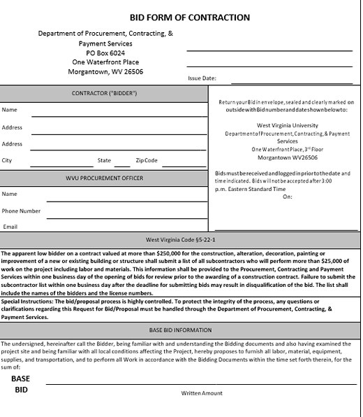 Bid Form Of Construction