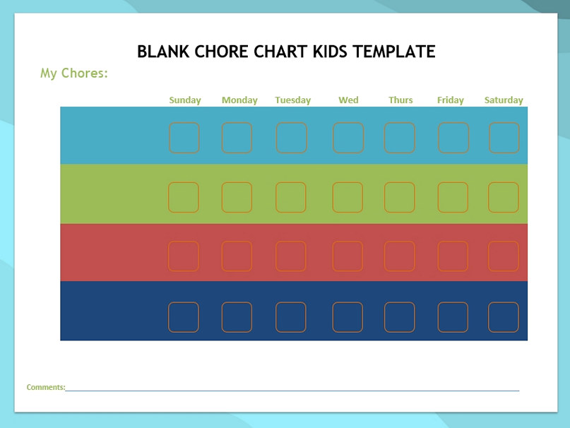 Blank chore chart kids template