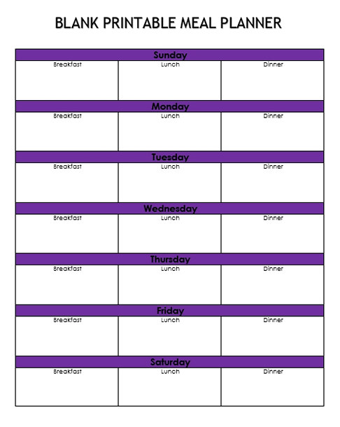 Blank printable meal planner