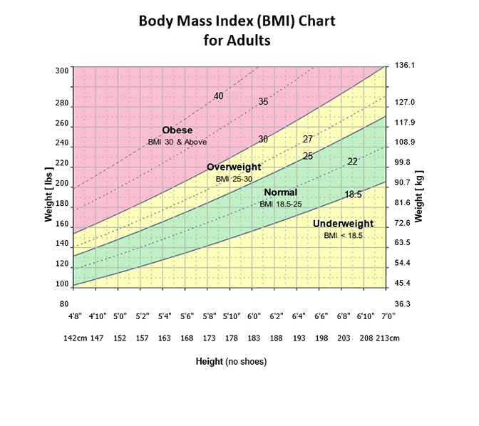 Body Mass Index BMI Chart for Adults