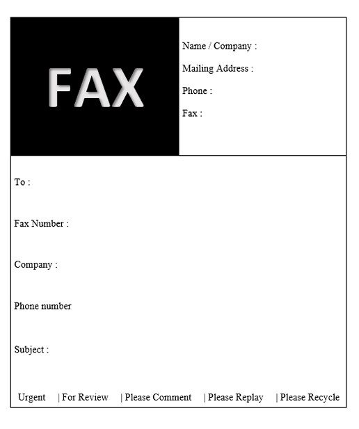 Company fax cover sheet