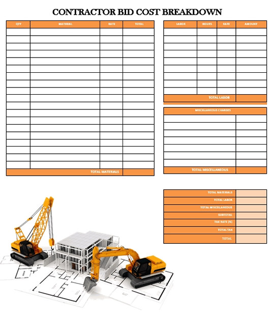 Contractor Bid Cost Breakdown