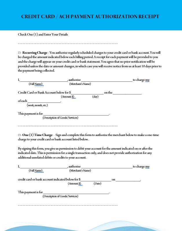 Credit Card ACH Payment Authorization Form