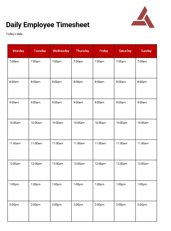 Daily Employee Timesheet Template