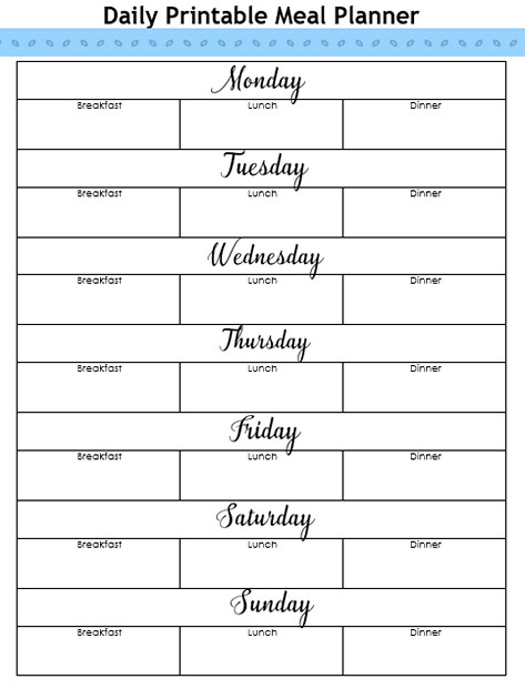 Daily printable meal planner