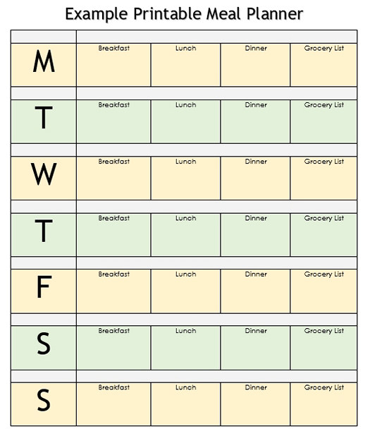 Example printable meal planner