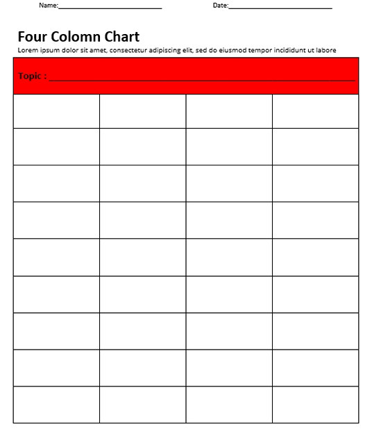 Four Colomn Chart Printable