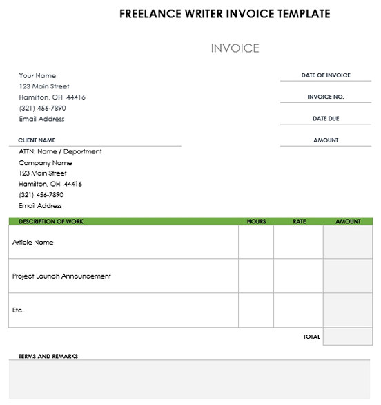 Freelance Writer Invoice Template