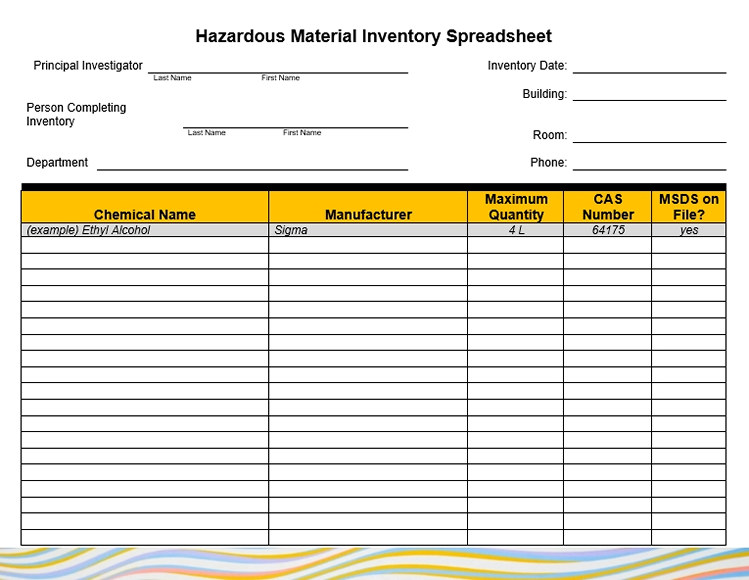 Hazardous Material Inventory Blank Spreadsheet