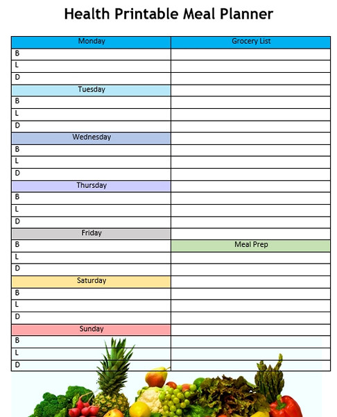 Health printable meal planner