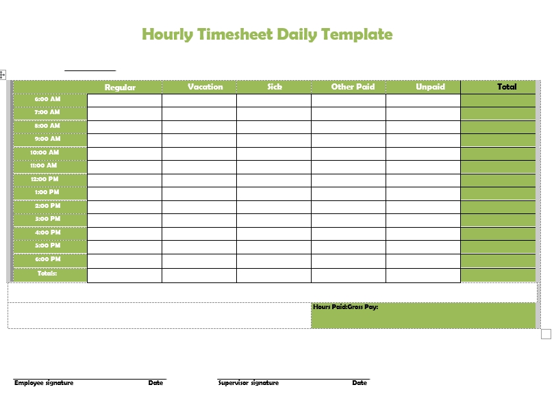 Hourly Timesheet Daily Template